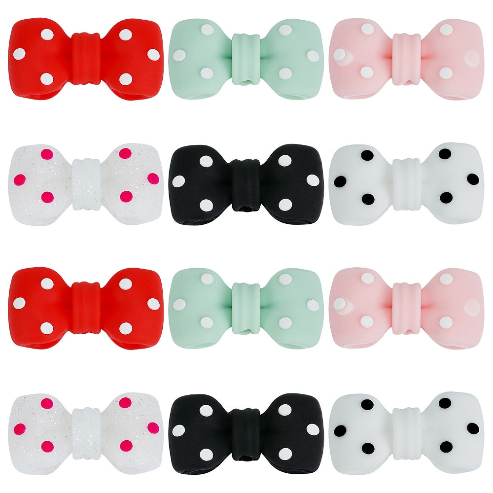 Silicone Focal Beads, Polka Dot Bowknot, Mixed Color