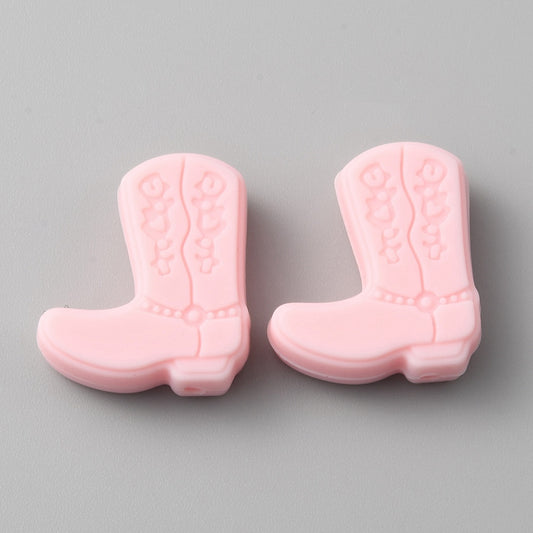 Silicone Beads, Boot, Pink
