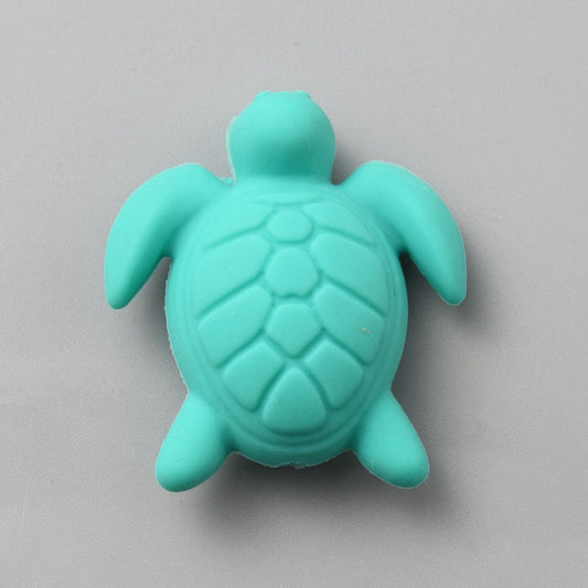 Turtle Food Grade Eco-Friendly Silicone Focal Beads, Turquoise
