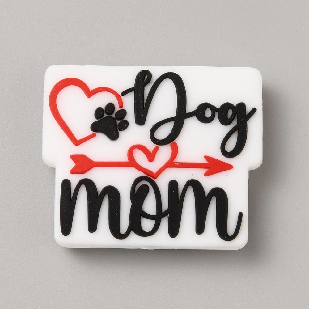 Food Grade Silicone Focal Beads, Word Mom, Dog