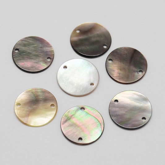 Black Lip Shell Connectors – Flat Round 15×1mm, 0.5mm Hole 4 Pack The Pink Bead Shop