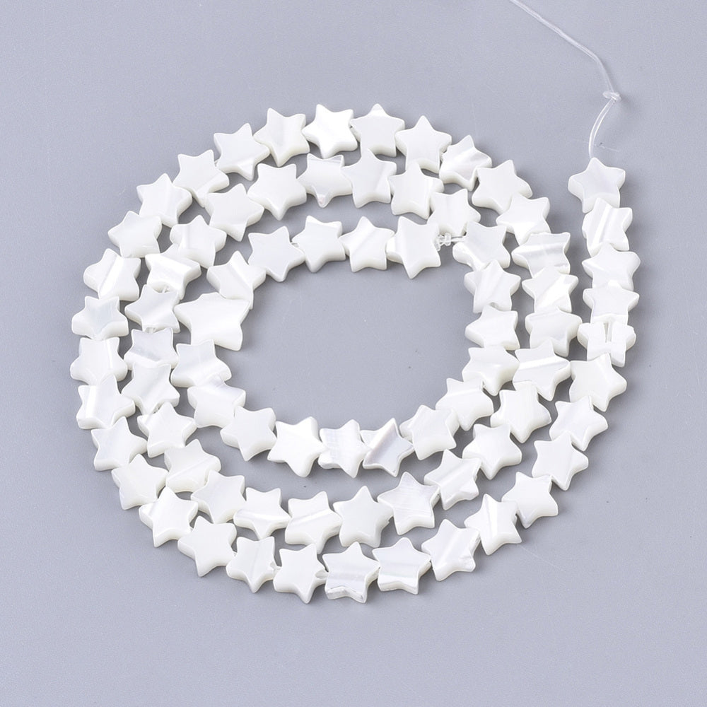Trochid Shell Star Beads 8mm – White | The Pink Bead Shop Canada