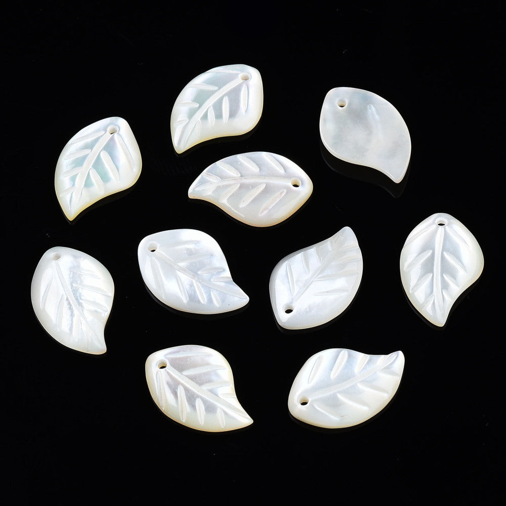 Natural White Shell Leaf Pendants 15–16x9–10mm – 2 Pack | The Pink Bead Shop Canada