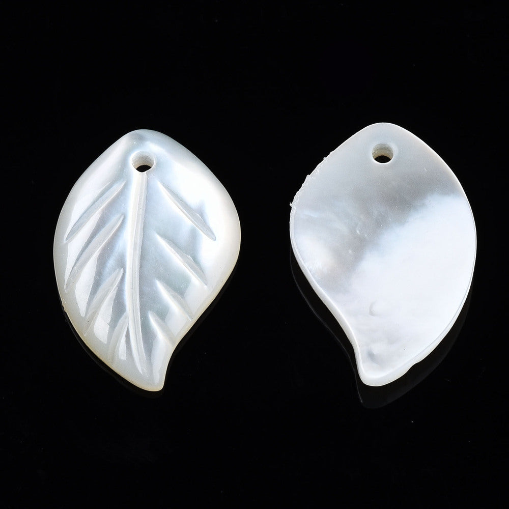 Natural White Shell Leaf Pendants 15–16x9–10mm – 2 Pack | The Pink Bead Shop Canada