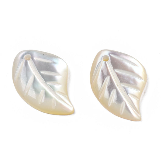 Natural White Shell Leaf Pendants 15–16x9–10mm – 2 Pack | The Pink Bead Shop Canada
