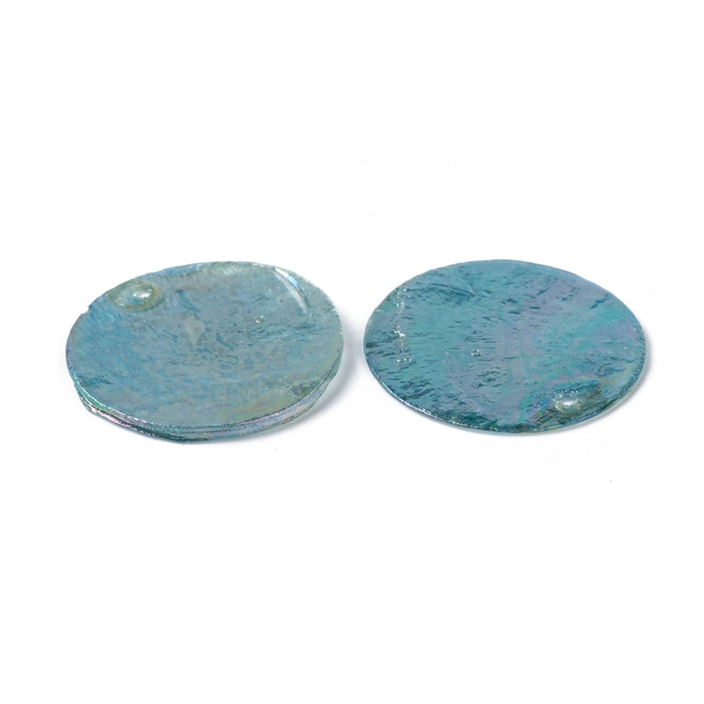 Dyed Capiz Shell Pendants – Dark Turquoise, Flat Round 24–25×1–2mm, 1–1.5mm Hole 10 Pack