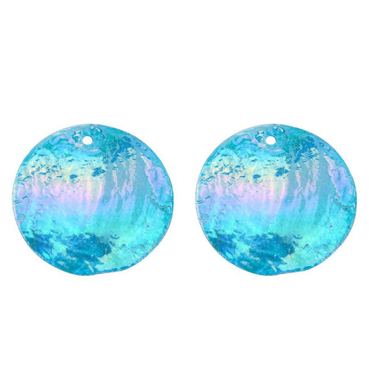Dyed Capiz Shell Pendants – Light Blue, Flat Round 24–25×1–2mm, 1–1.5mm Hole 10Pk The Pink Bead Shop