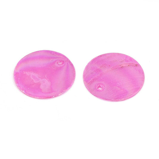 Dyed Capiz Shell Pendants – Pink, Flat Round 24–25×1–2mm, 1–1.5mm Hole 10 Pack The Pink Bead Shop