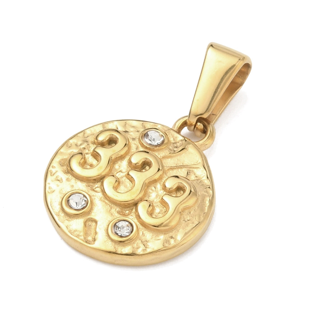 Angel Number 333 Pendant – Gold Stainless Steel Rhinestone Charm | The Pink Bead Shop Canada