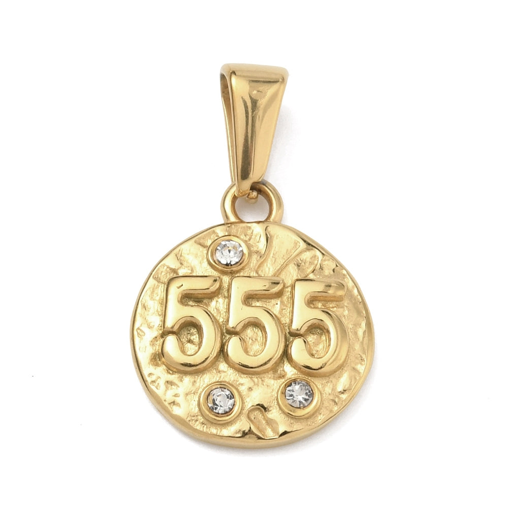 Angel Number 555 Pendant – Gold Stainless Steel Rhinestone Charm | The Pink Bead Shop Canada
