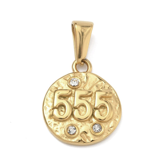 Angel Number 555 Pendant – Gold Stainless Steel Rhinestone Charm | The Pink Bead Shop Canada