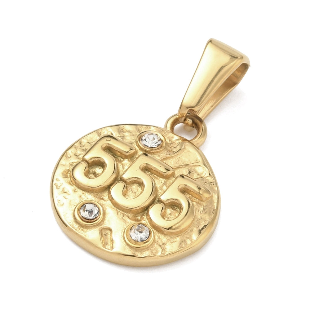 Angel Number 555 Pendant – Gold Stainless Steel Rhinestone Charm | The Pink Bead Shop Canada