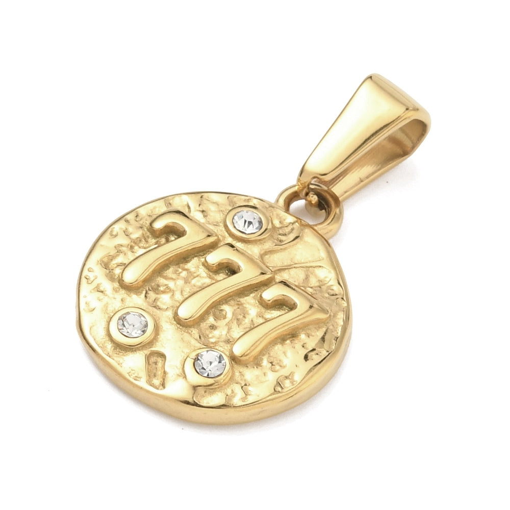 777 Angel Number Pendant – Gold Stainless Steel Rhinestone Charm | The Pink Bead Shop Canada