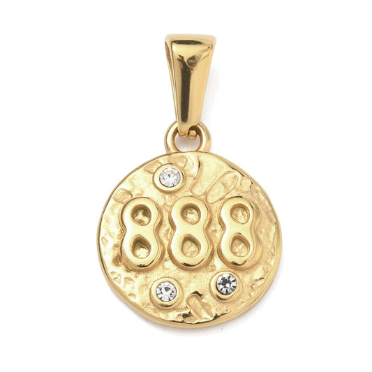 888 Angel Number Pendant – Gold Stainless Steel Rhinestone Charm | The Pink Bead Shop Canada