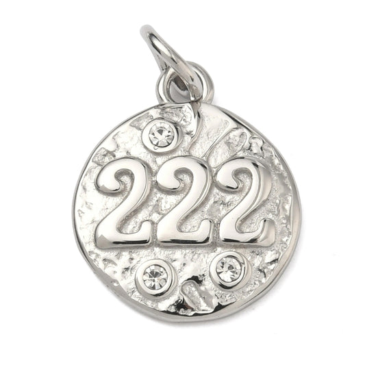 222 Angel Number Pendant – Stainless Steel Rhinestone Charm | The Pink Bead Shop Canada