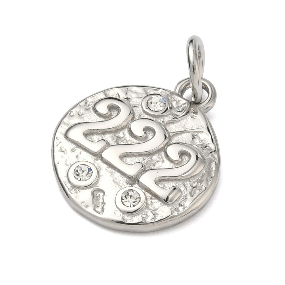 222 Angel Number Pendant – Stainless Steel Rhinestone Charm | The Pink Bead Shop Canada