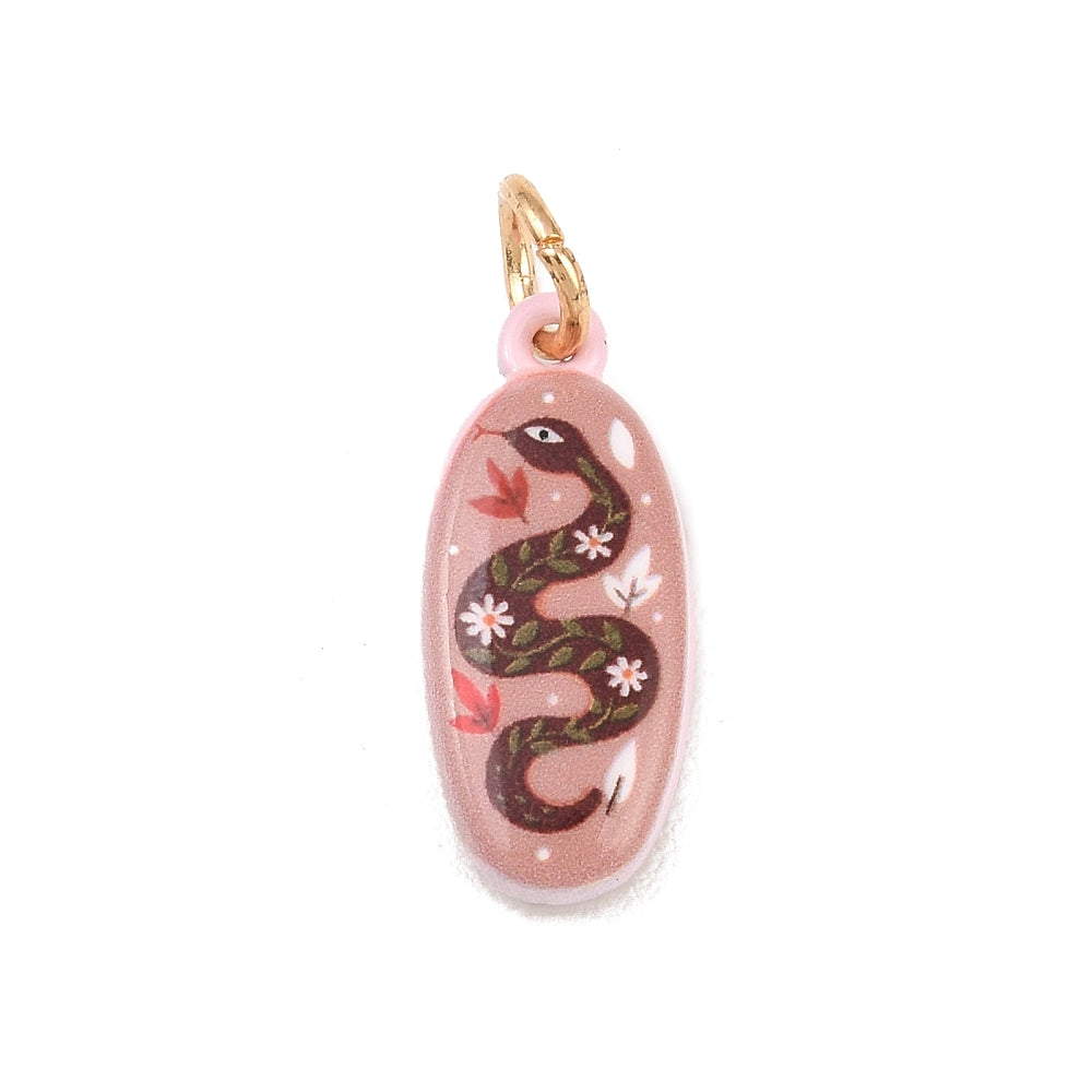 Gold Snake Stainless Steel Oval Charms – Printed Design (21mm) The Pink Bead Shop
