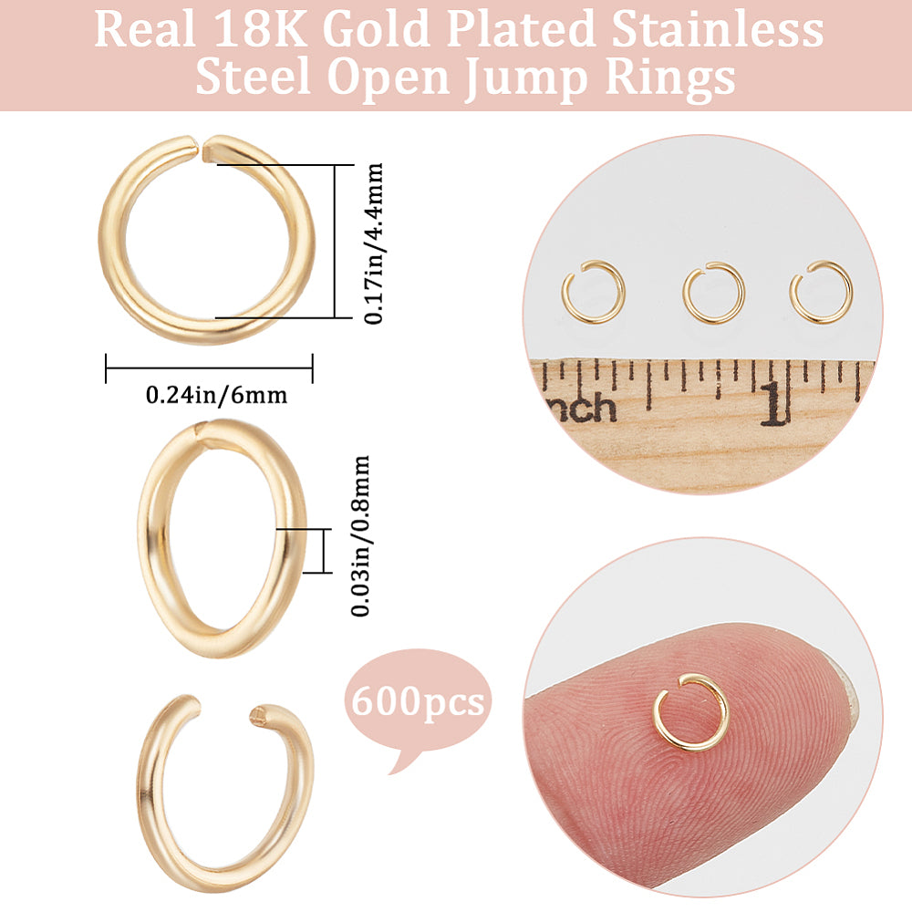 Stainless Steel Jump Rings – 18K Gold Plated, 6mm (Approx. 600pcs) | The Pink Bead Shop Canada