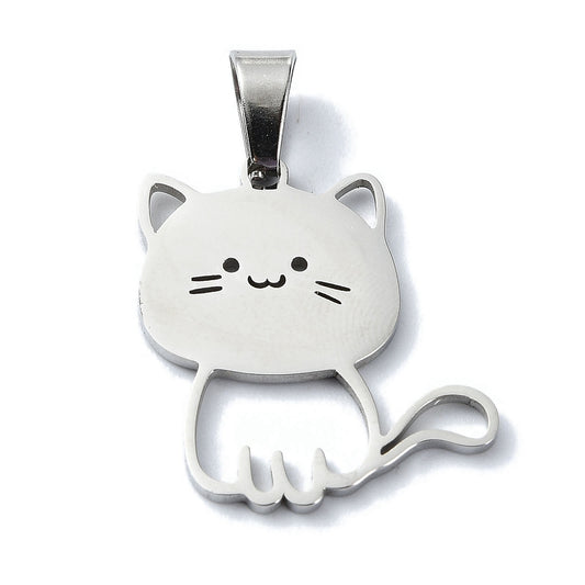 Cat Charm Pendant – Non-Tarnish 304 Stainless Steel, Laser-Cut, 23×20×1.5 mm, Hole: 7×4 mm The Pink Bead Shop