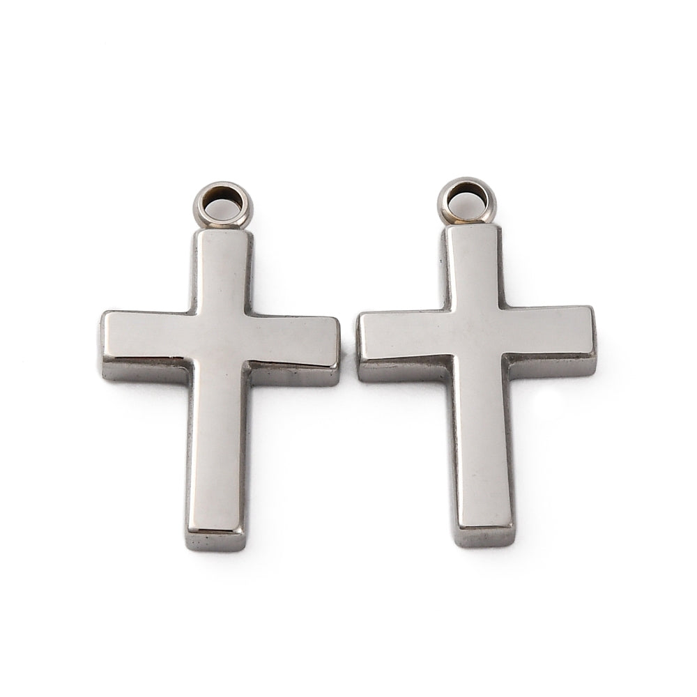 Stainless Steel Cross Charms – PVD Gold & Natural Steel Finish (18.5mm) The Pink Bead Shop