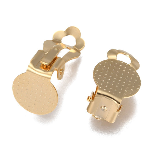 Clip-On Earring Findings with Round Flat Pad – 304 Stainless Steel, Golden or Stainless Steel Color, Tray: 9.8mm 2PK The Pink Bead Shop