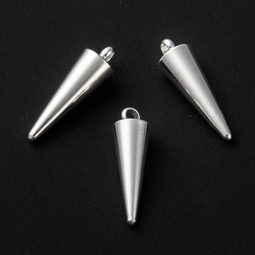 Silver Spike Pendants – Stainless Steel Cone Charms (18×5mm) – Set of 5 The Pink Bead Shop