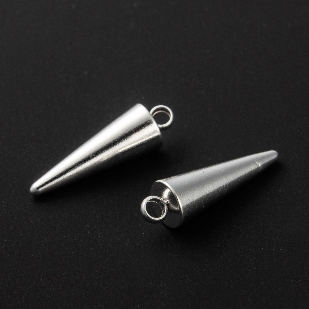 Silver Spike Pendants – Stainless Steel Cone Charms (18×5mm) – Set of 5 The Pink Bead Shop