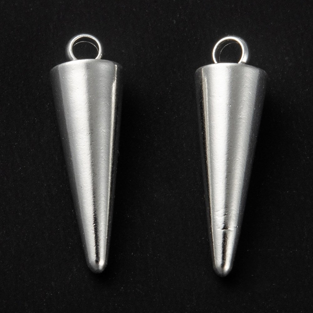 Silver Spike Pendants – Stainless Steel Cone Charms (18×5mm) – Set of 5 The Pink Bead Shop