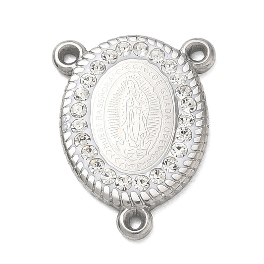 Virgin Mary Rosary Centre Connector with Crystal Rhinestones 18x14mm 1 Pack | The Pink Bead Shop Canada