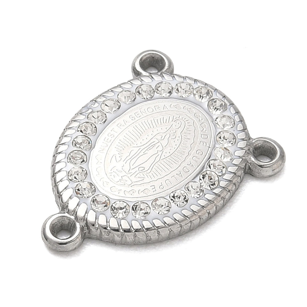 Virgin Mary Rosary Centre Connector with Crystal Rhinestones 18x14mm 1 Pack | The Pink Bead Shop Canada