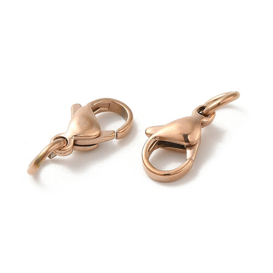 PVD Rose Gold 304 Stainless Steel Lobster Claw Clasps – 12mm – Pack of 10 | The Pink Bead Shop Canada