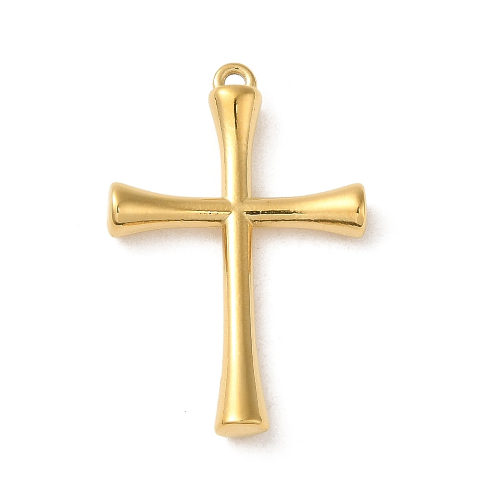 304 Stainless Steel Cross Pendant Real 14K Gold Plated 27.5x17x3.5mm 1 Pack | The Pink Bead Shop Canada