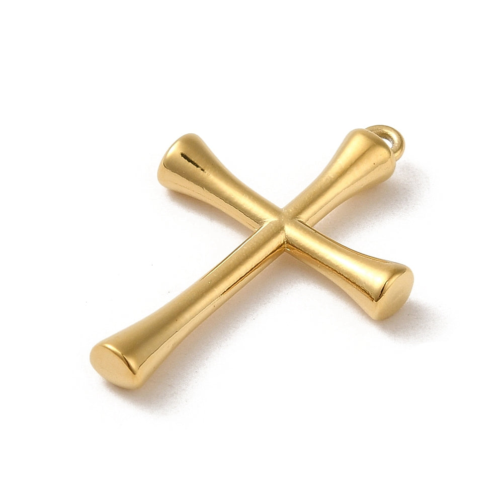 304 Stainless Steel Cross Pendant Real 14K Gold Plated 27.5x17x3.5mm 1 Pack | The Pink Bead Shop Canada