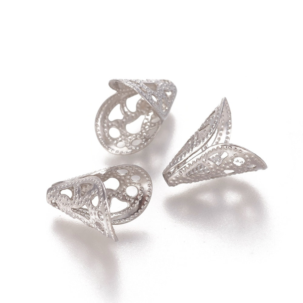 Non-Tarnish 304 Stainless Steel Bead Caps 2-Petal | 12x11x8mm | 50pcs | The Pink Bead Shop Canada