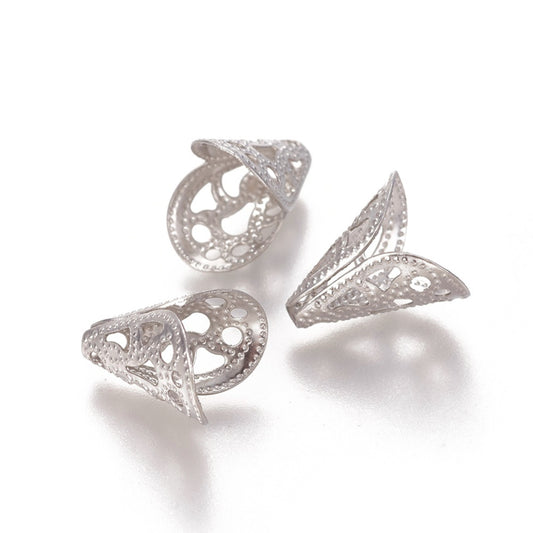 Non-Tarnish 304 Stainless Steel Bead Caps 2-Petal | 12x11x8mm | 50pcs | The Pink Bead Shop Canada