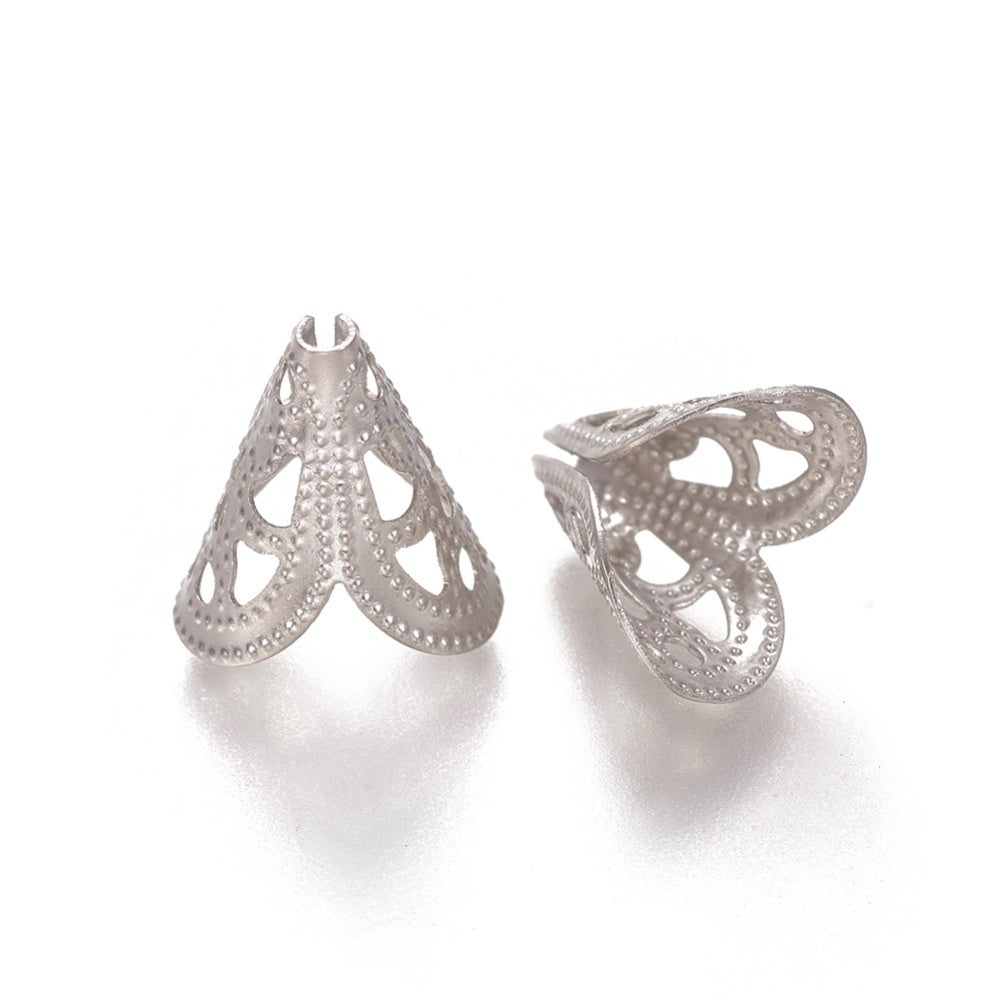 Non-Tarnish 304 Stainless Steel Bead Caps 2-Petal | 12x11x8mm | 50pcs | The Pink Bead Shop Canada