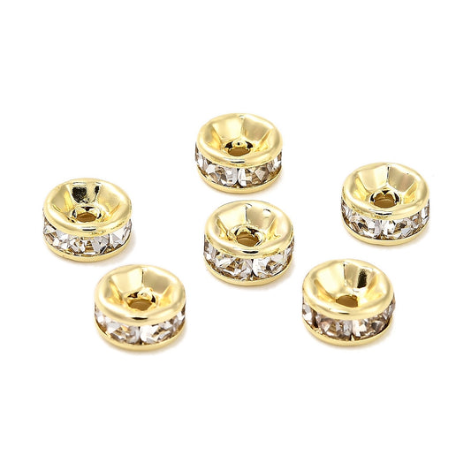 Gold Plated Stainless Steel Rhinestone Spacer Beads – 6.5mm 10pk The Pink Bead Shop