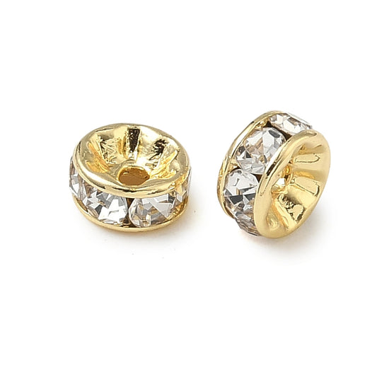 18K Gold Plated Stainless Steel Rhinestone Spacer Beads – 8mm 10pk The Pink Bead Shop