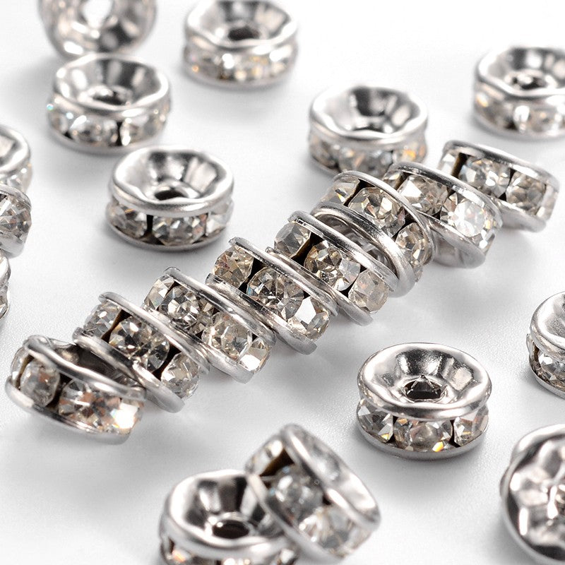 316 Surgical Stainless Steel Crystal Rhinestone Spacer Beads – 8mm – 10 Pack | The Pink Bead Shop Canada