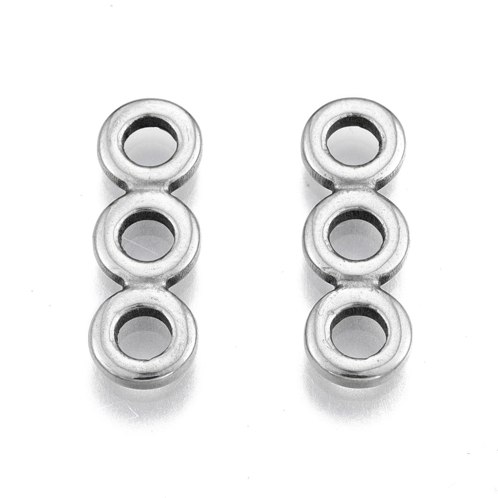 Stainless Steel Multi-Strand Connector Links – 22×7×2mm – Triple Ring Spacer Bars  5 Pack The Pink Bead Shop