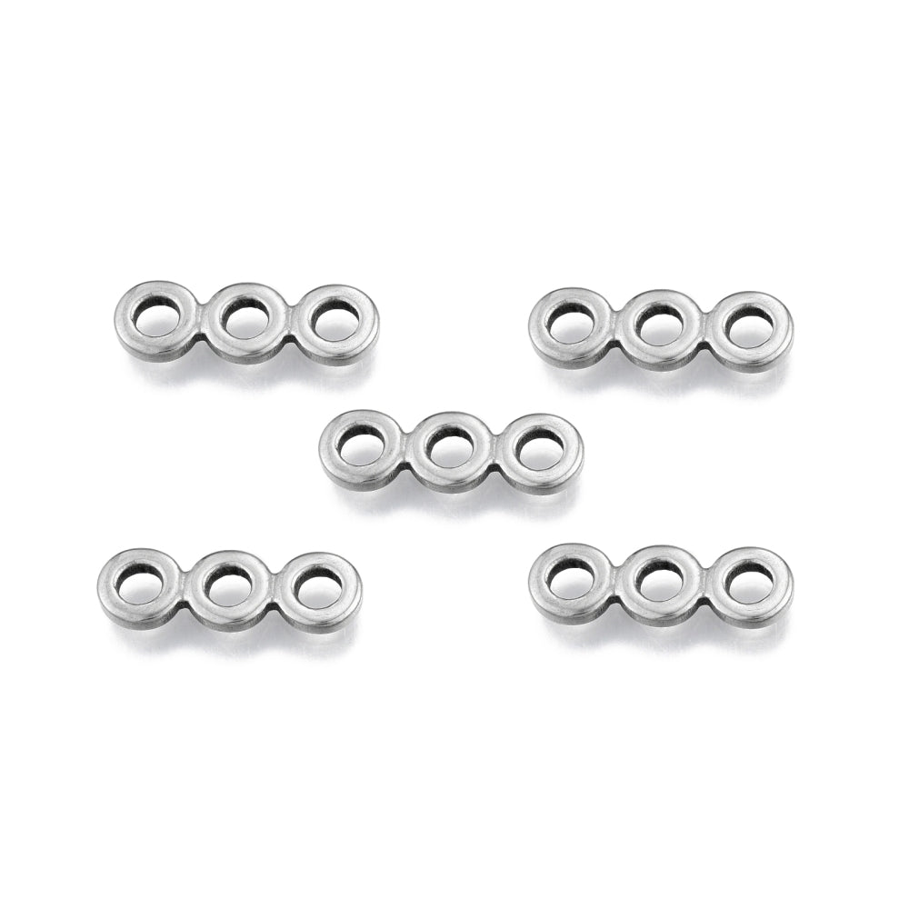Stainless Steel Multi-Strand Connector Links – 22×7×2mm – Triple Ring Spacer Bars  5 Pack The Pink Bead Shop