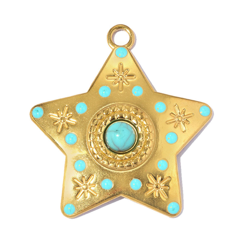 Real 18K Gold-Plated Turquoise Star Pendant – 32mm | The Pink Bead Shop Canada