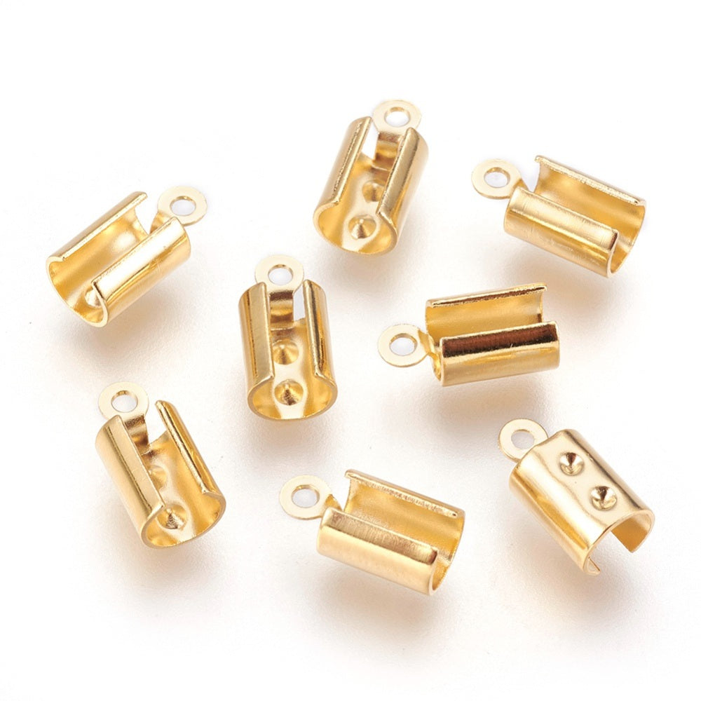 304 Stainless Steel Fold Over Crimp Cord Ends Real 18K Gold Plated 11.5x5.5x4.5mm 20 Pack | The Pink Bead Shop Canada
