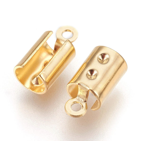 304 Stainless Steel Fold Over Crimp Cord Ends Real 18K Gold Plated 11.5x5.5x4.5mm 20 Pack | The Pink Bead Shop Canada