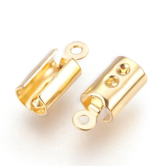 304 Stainless Steel Fold Over Crimp Cord Ends Real 18K Gold Plated 9.5x4x3.5mm 20 Pack | The Pink Bead Shop Canada