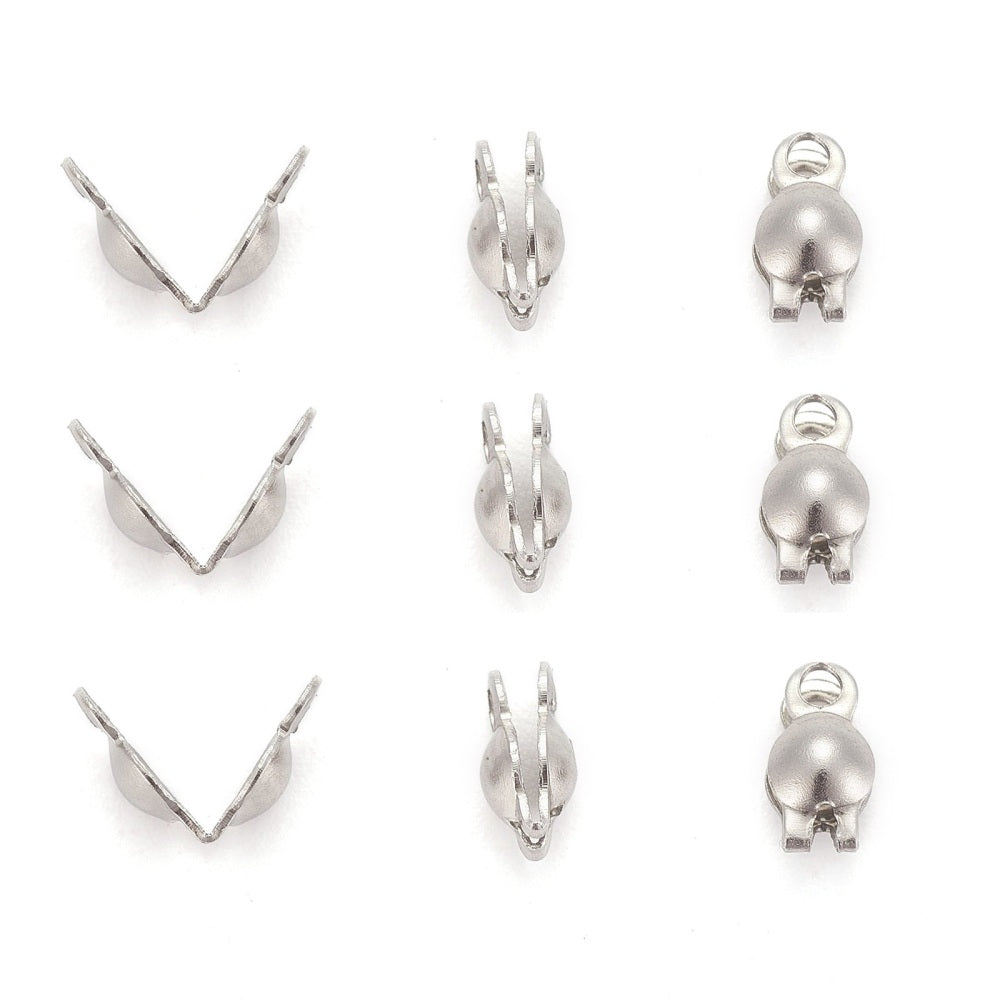 Tarnish Resistant Stainless Steel Clamshell Knot Covers 6x3mm | Pack of 50 | The Pink Bead Shop Canada