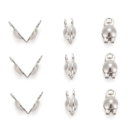 Tarnish Resistant Stainless Steel Clamshell Knot Covers 6x3mm | Pack of 50 | The Pink Bead Shop Canada