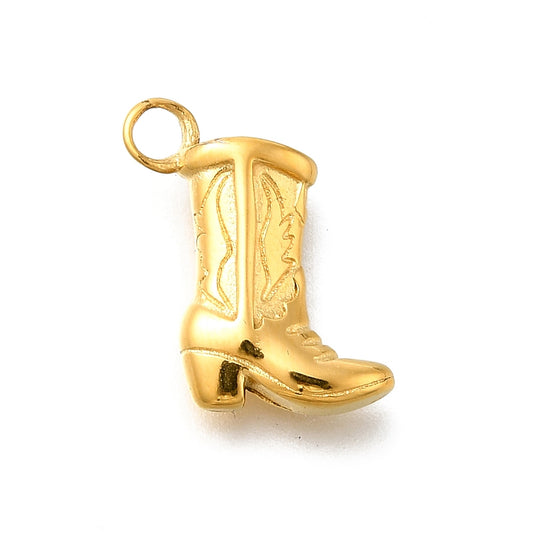 304 Stainless Steel Cowboy Boot Charm, Real 14K Gold Plated 15x10x3.5mm | The Pink Bead Shop Canada