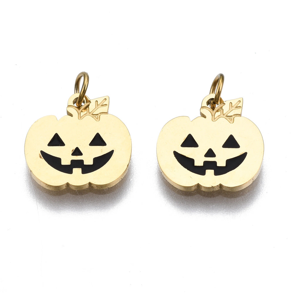 14K Gold Plated Stainless Steel Pumpkin Enamel Charm – 10mm | The Pink Bead Shop Canada