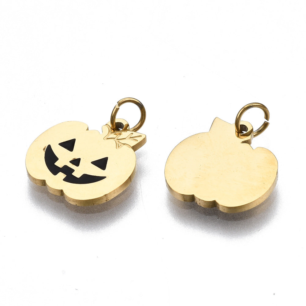 14K Gold Plated Stainless Steel Pumpkin Enamel Charm – 10mm | The Pink Bead Shop Canada